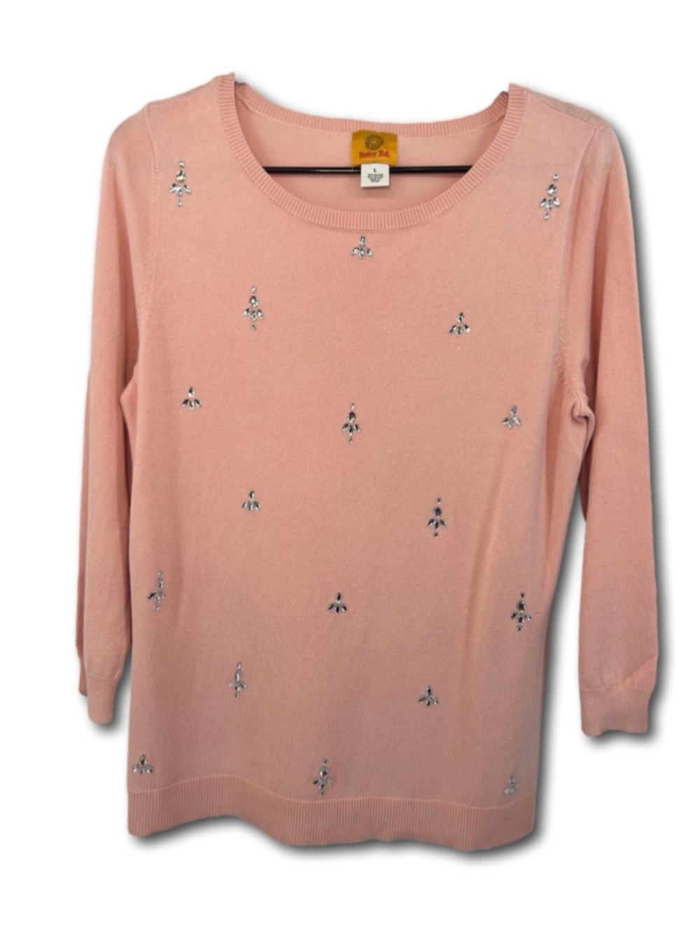 Ruby Rd. Sweater Crewneck Jeweled Light Blush Pink Top Pullover Women’s Size L